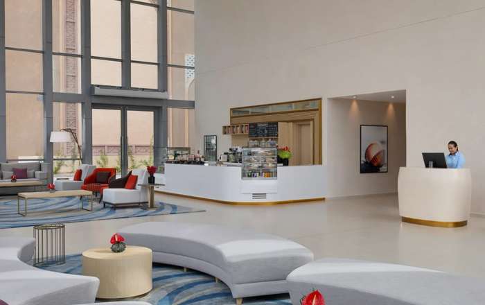 The vast open-spaces of the lobby area at Avani Dubai