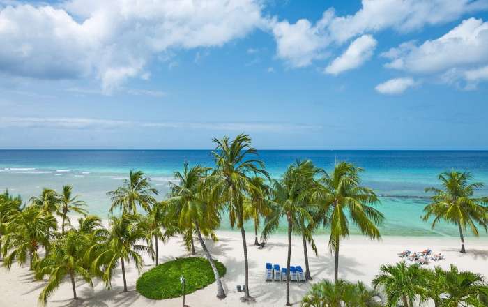 Aerial shot of incredible beachfront at Coconut Court Hotel
