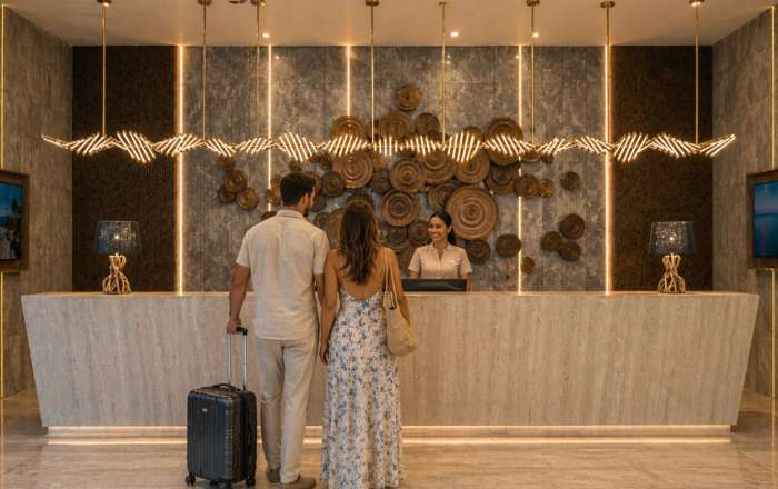 Check in at the modern lobby area