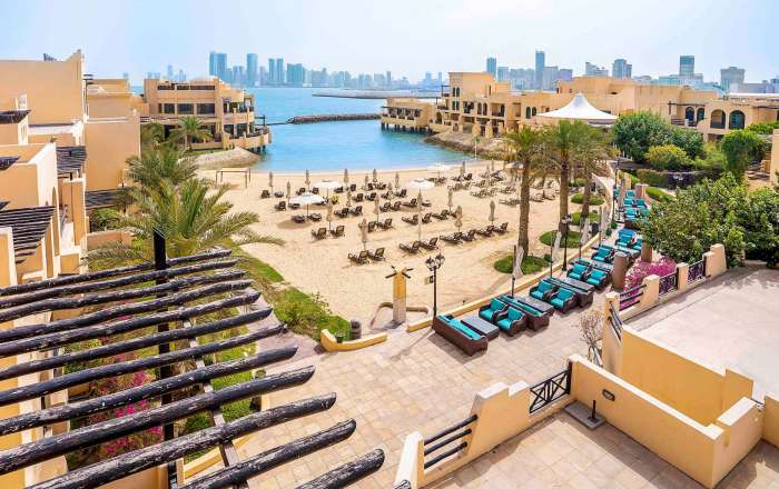 Aerial shot of the resort's beachfront positioning