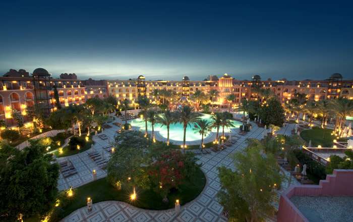 Aerial shot of The Grand Resort Hurghada at night