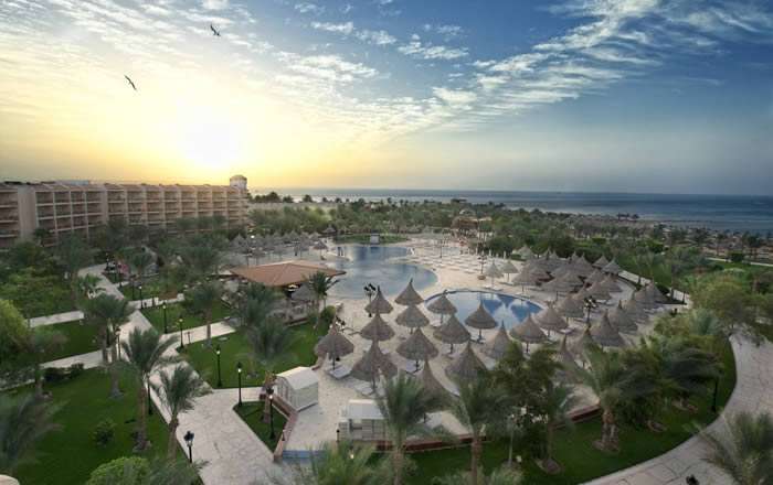 Aerial shot over hotel grounds