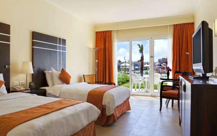Twin Deluxe Room with private terrace and pool view