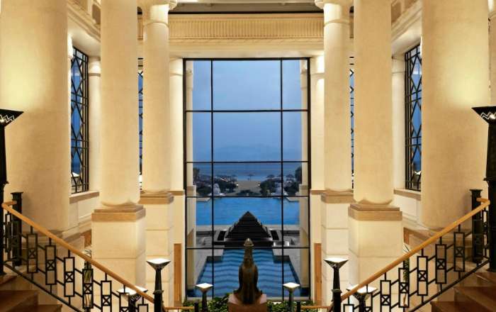 Grand lobby area with spectacular sea views