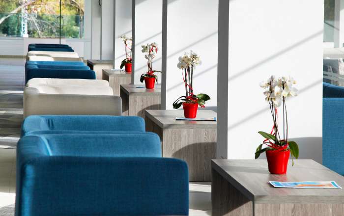 Kick back in the plush lobby area