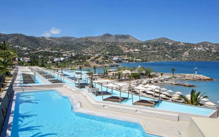 Poolside Loungers Overlooking Mirabello Bay