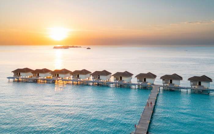 Water Villa Aerial at Sunset