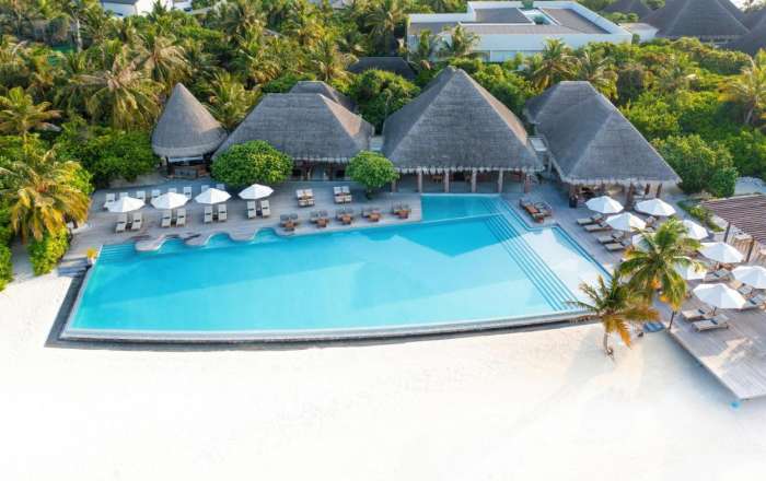 Aerial Shot of the Resort Pool and Beachfront